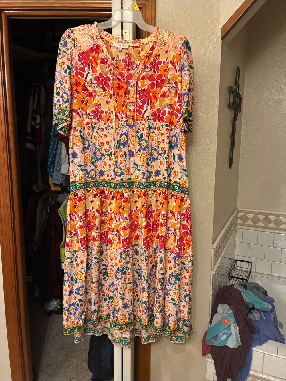 Umgee Floral Midi Dress in Orange, Red, Blue, Green